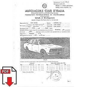 1976 Alfa Romeo Alfetta 1.6 FIA homologation form PDF download (ACI)